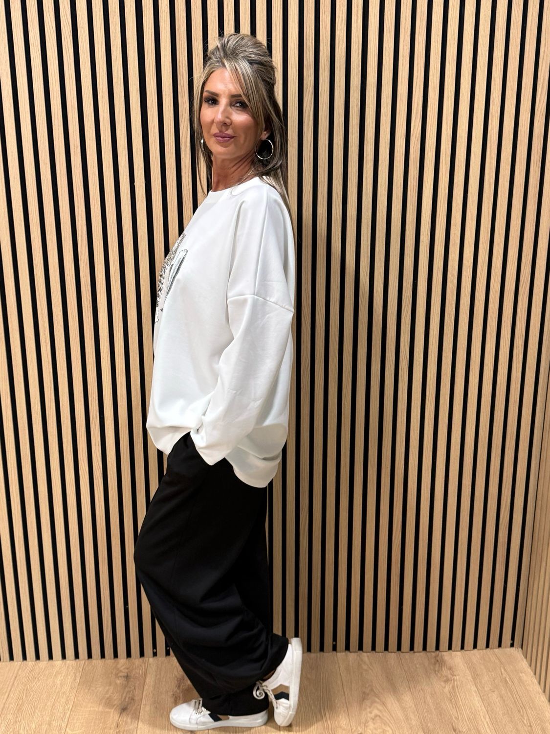 Leopard Trainer Embellished Jumper - White