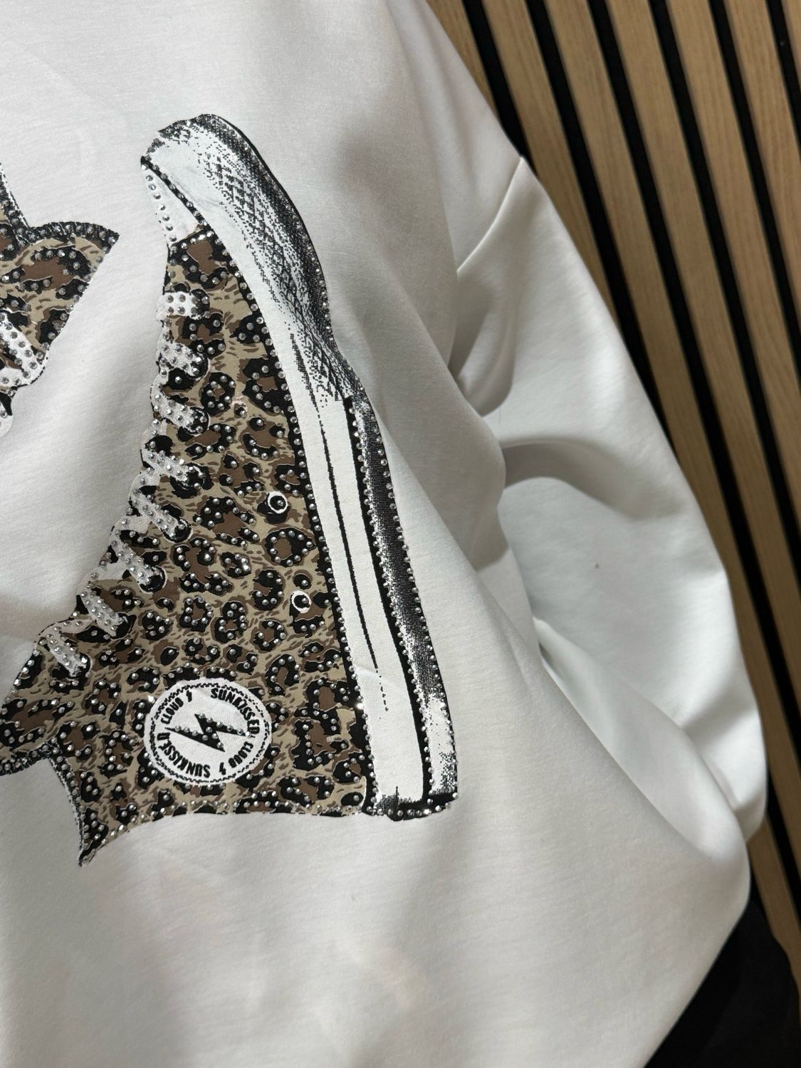 Leopard Trainer Embellished Jumper - White