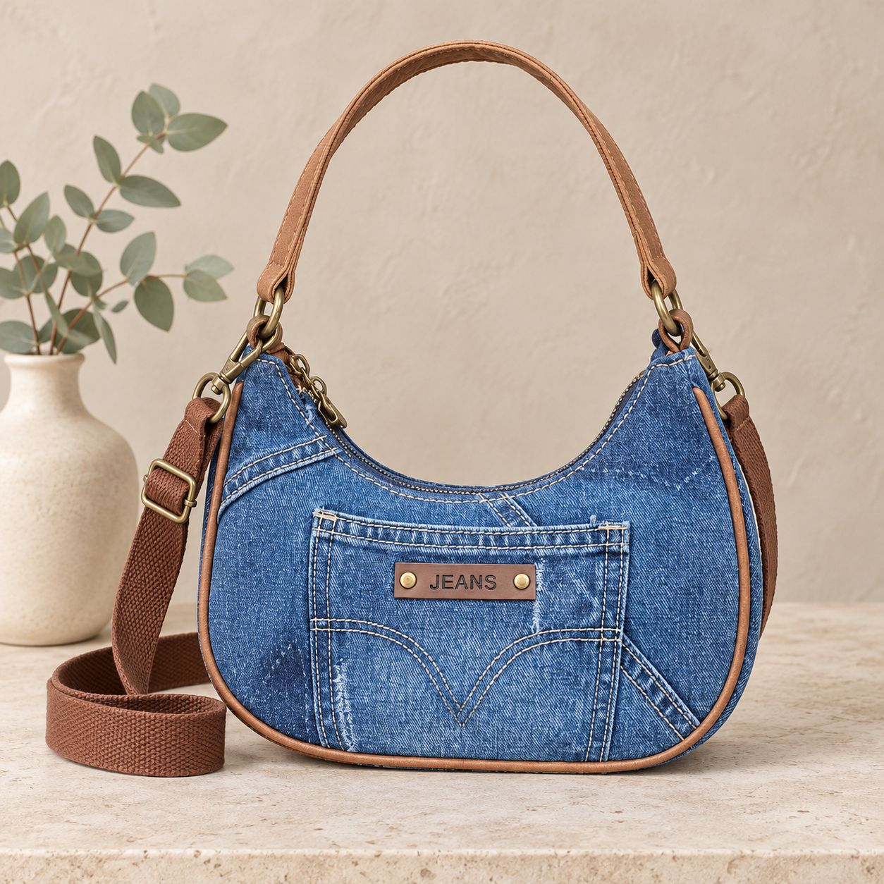 Denim Jeans-Style Hobo Bag