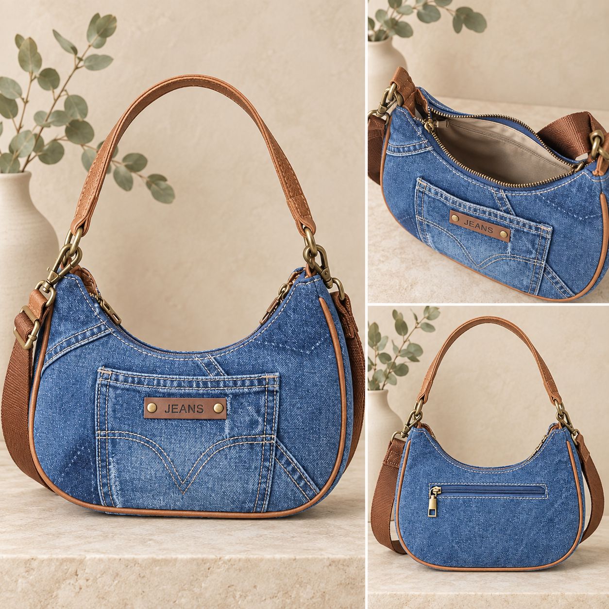 Denim Jeans-Style Hobo Bag