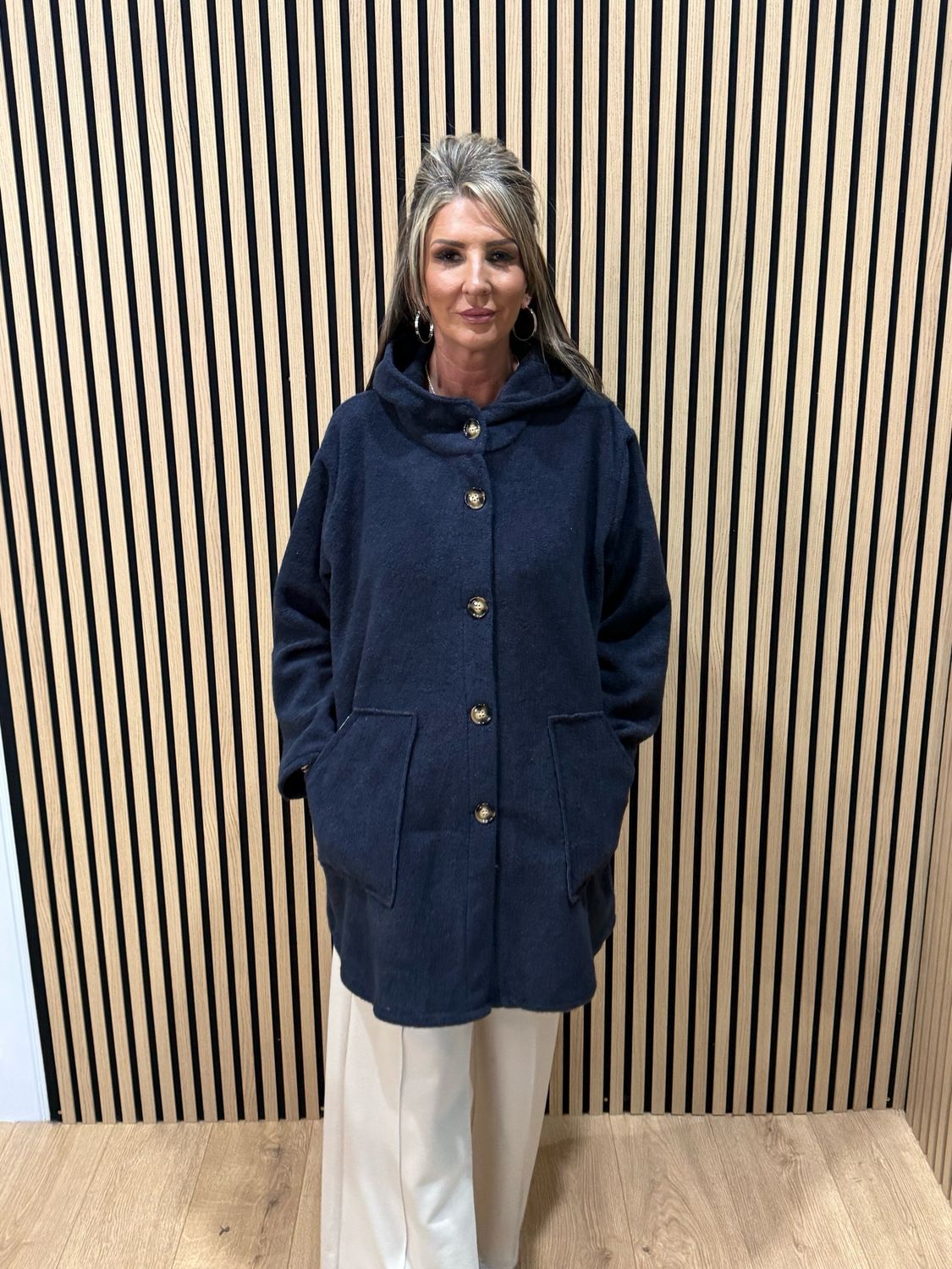 Button - Up Hooded Coat - Navy