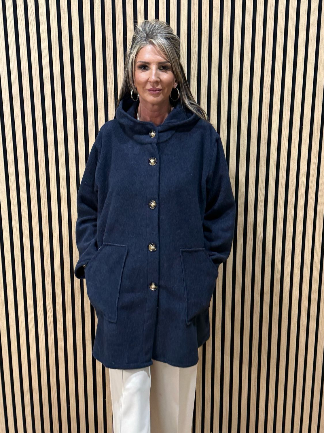 Button - Up Hooded Coat - Navy