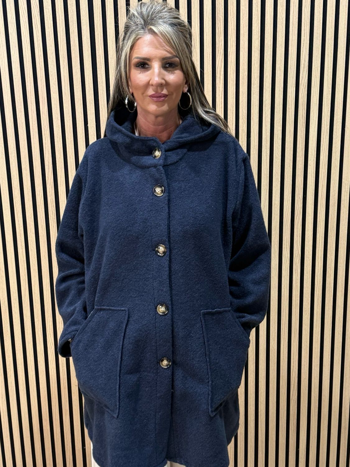 Button - Up Hooded Coat - Navy