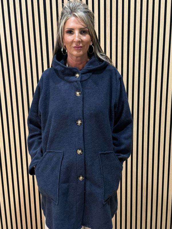 Button - Up Hooded Coat - Navy