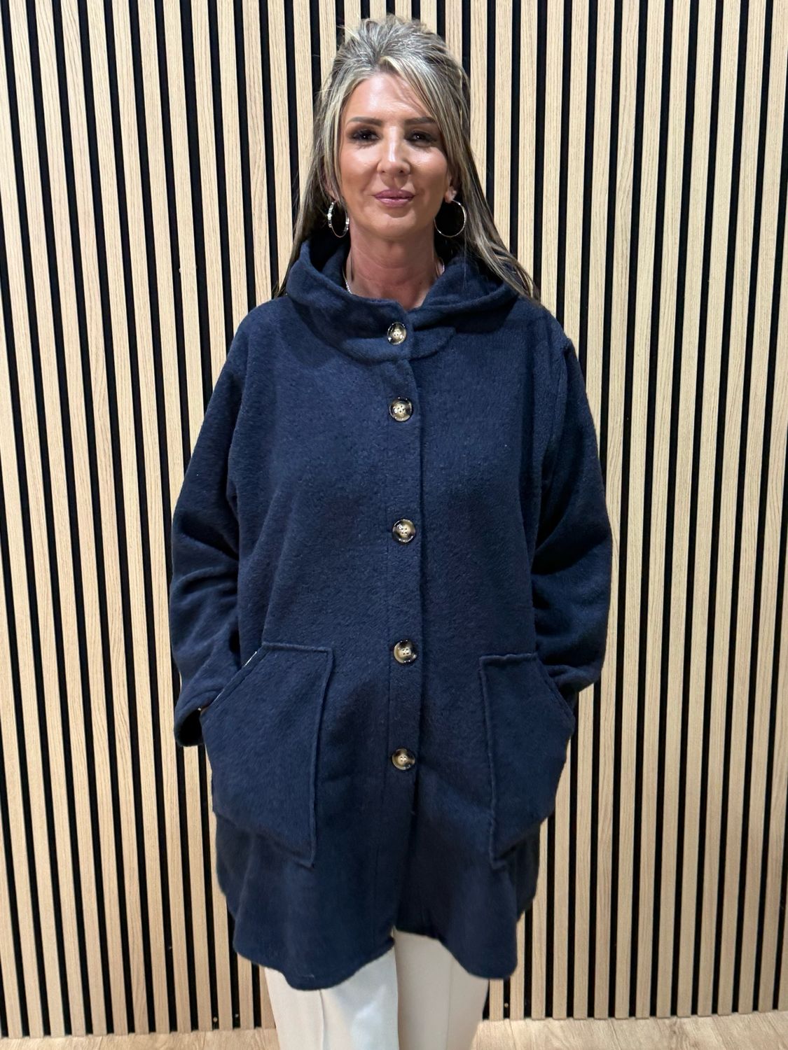 Button - Up Hooded Coat - Navy