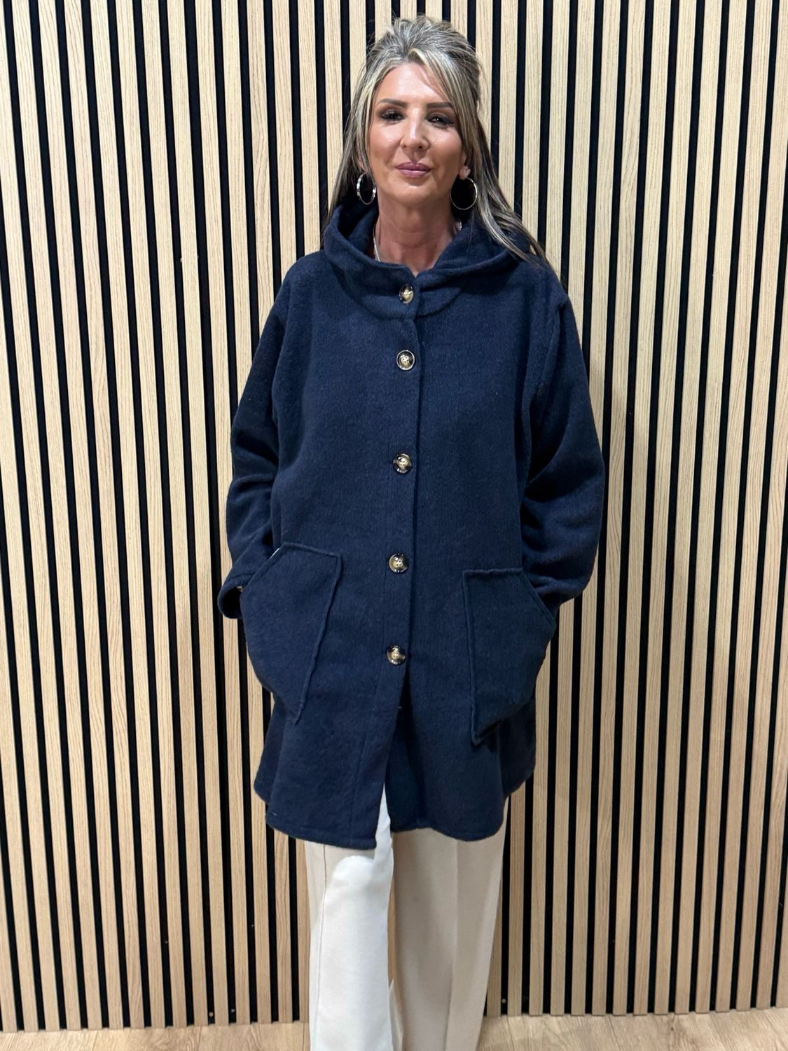 Button - Up Hooded Coat - Navy