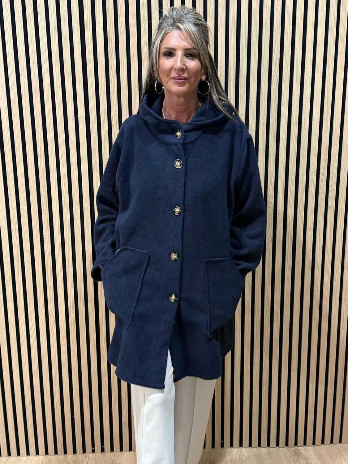 Button - Up Hooded Coat - Navy