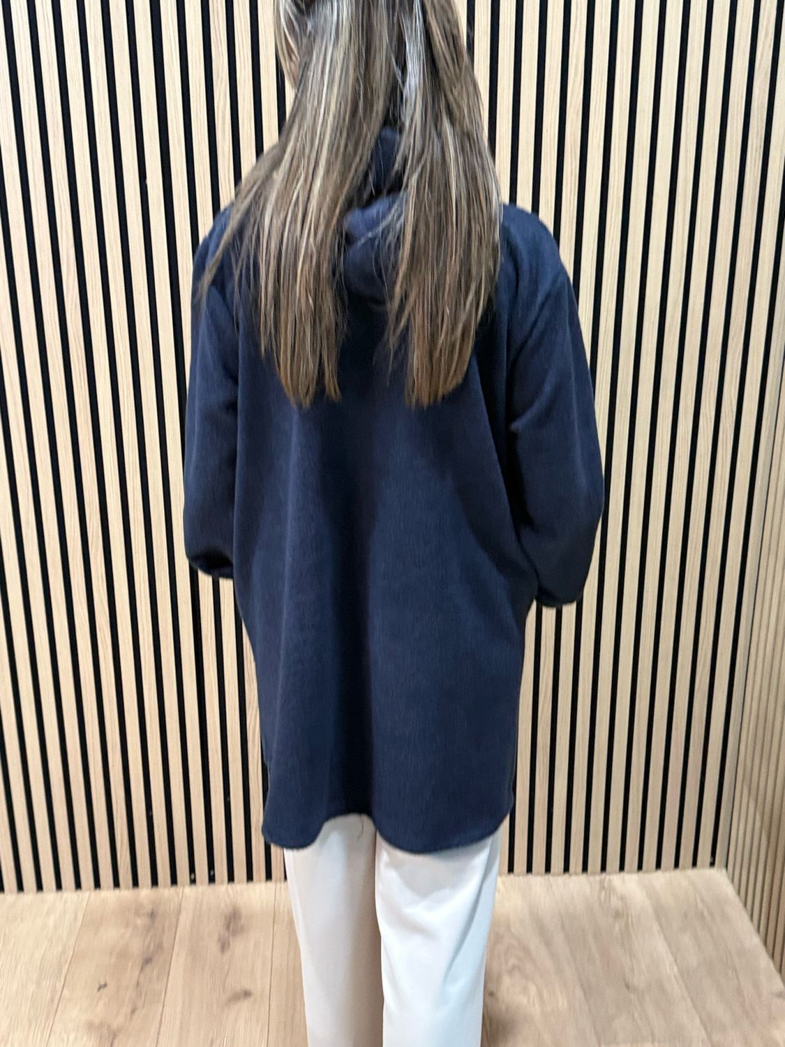 Button - Up Hooded Coat - Navy