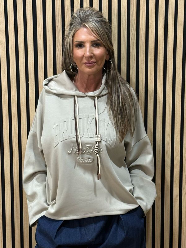Embossed Detail Oversized Hoodie - Stone