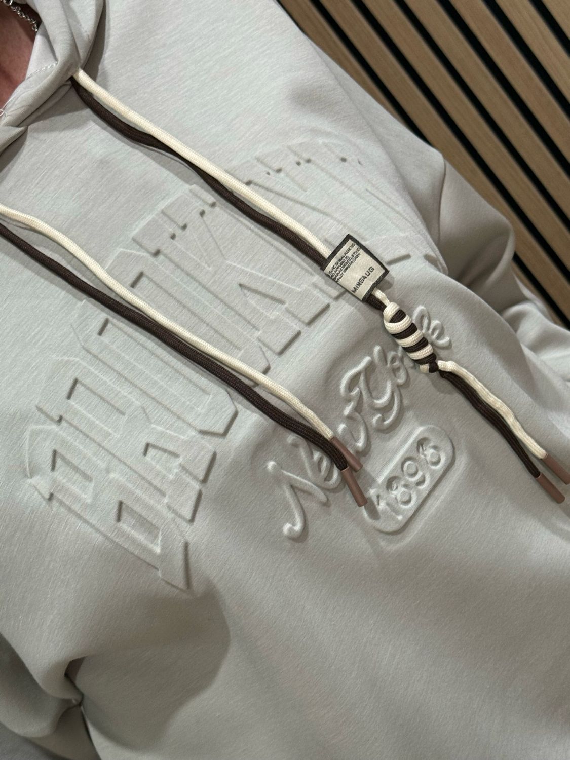 Embossed Detail Oversized Hoodie - Stone