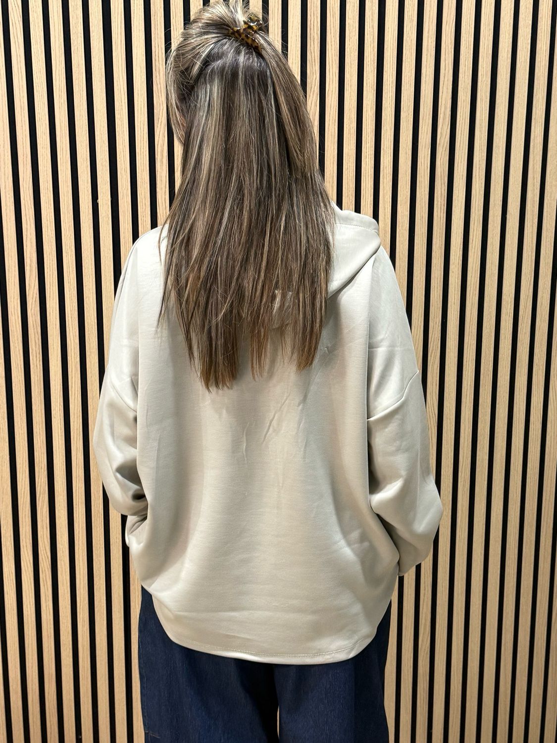 Embossed Detail Oversized Hoodie - Stone