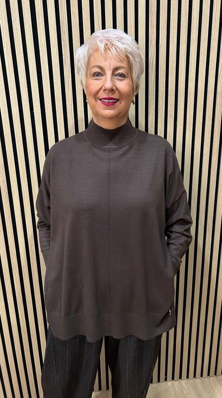 Oversized Ribbed Detail Jumper - Chocolate