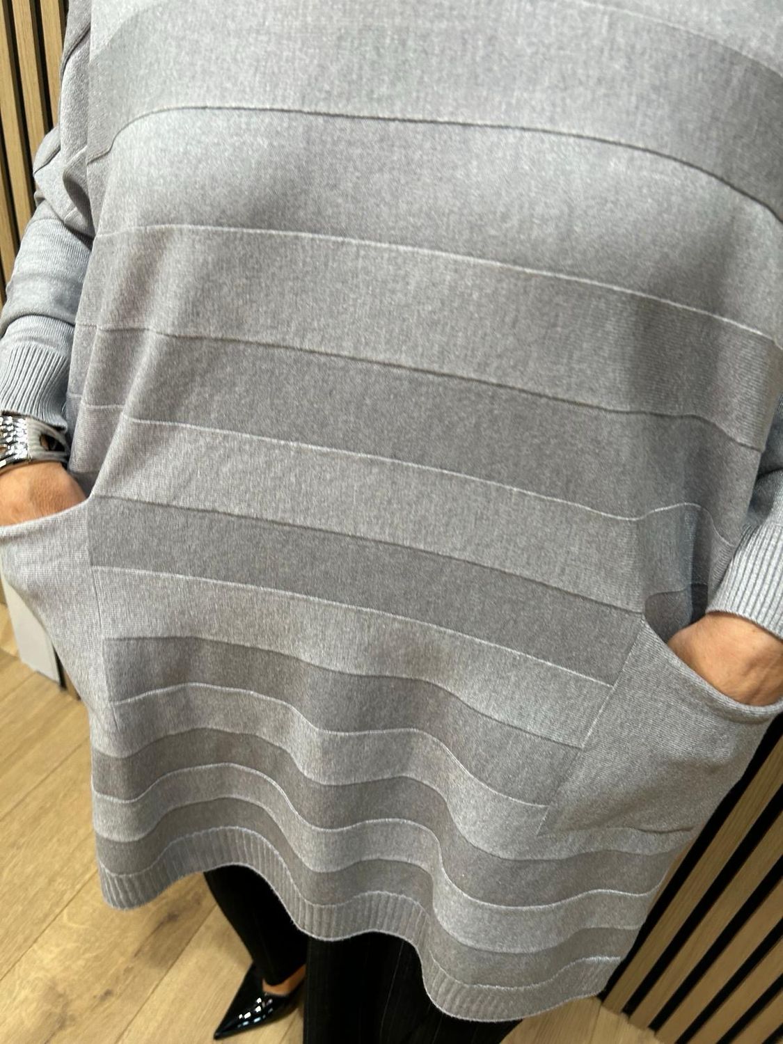 Oversized Pocket Detail Jumper - Grey