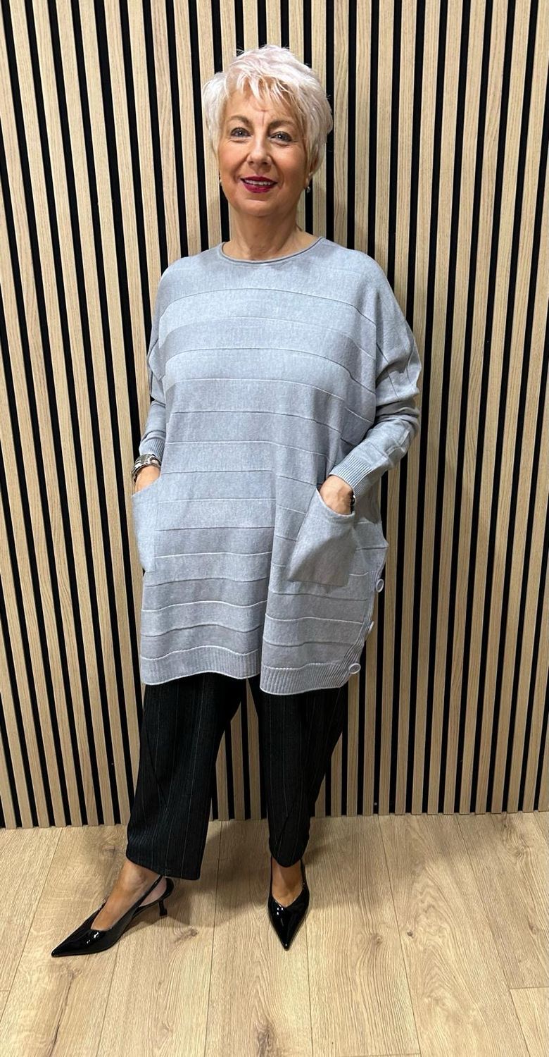 Oversized Pocket Detail Jumper - Grey