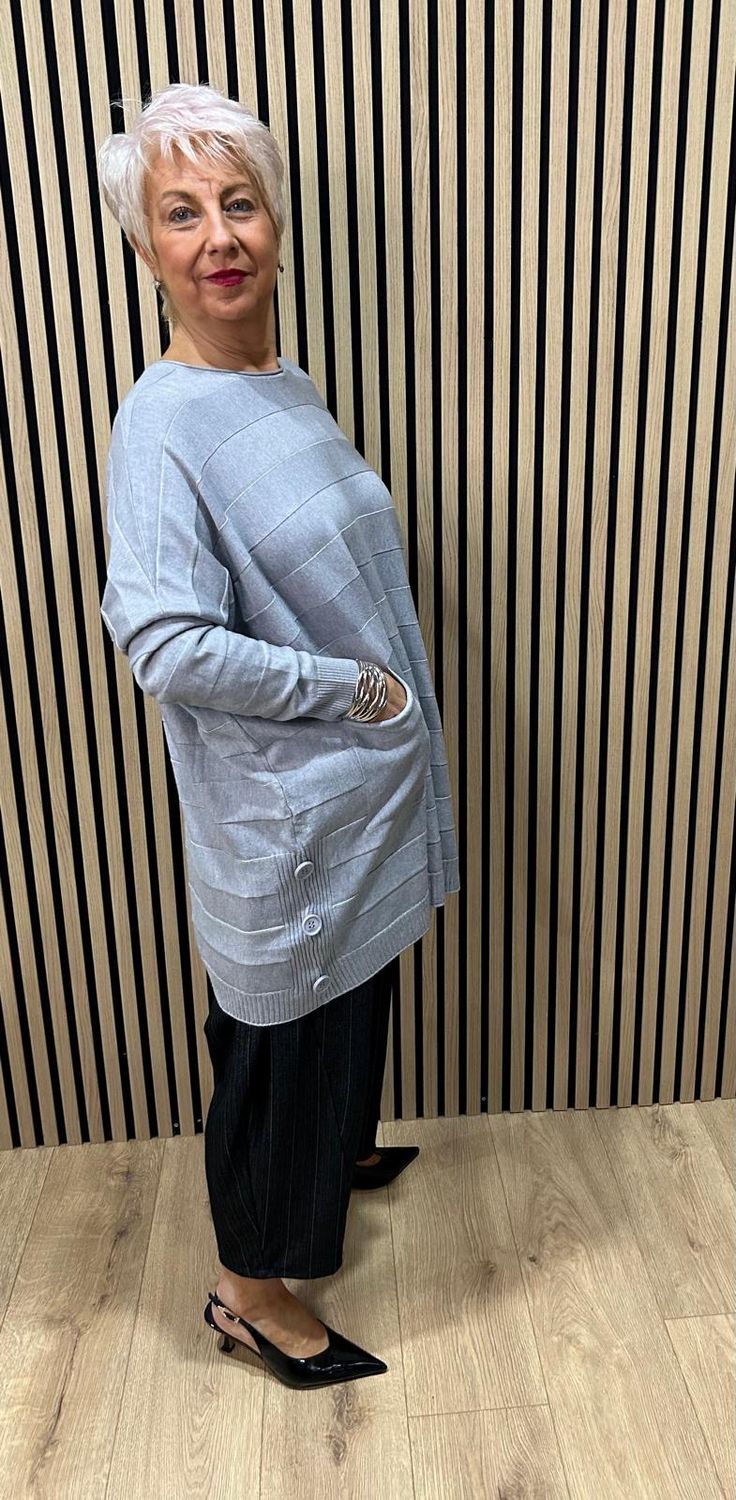 Oversized Pocket Detail Jumper - Grey