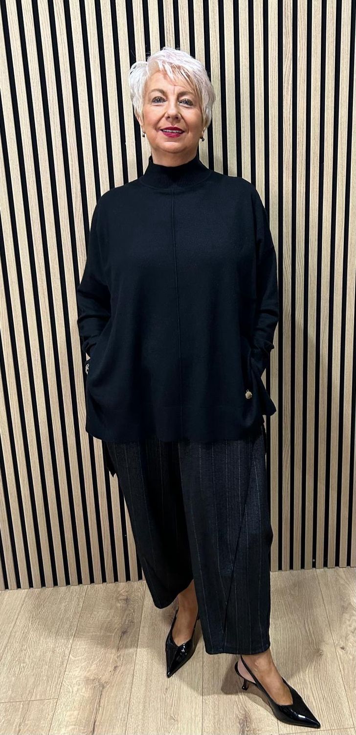 Oversized Ribbed Detail Jumper - Black