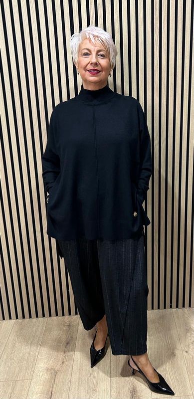 Oversized Ribbed Detail Jumper - Black