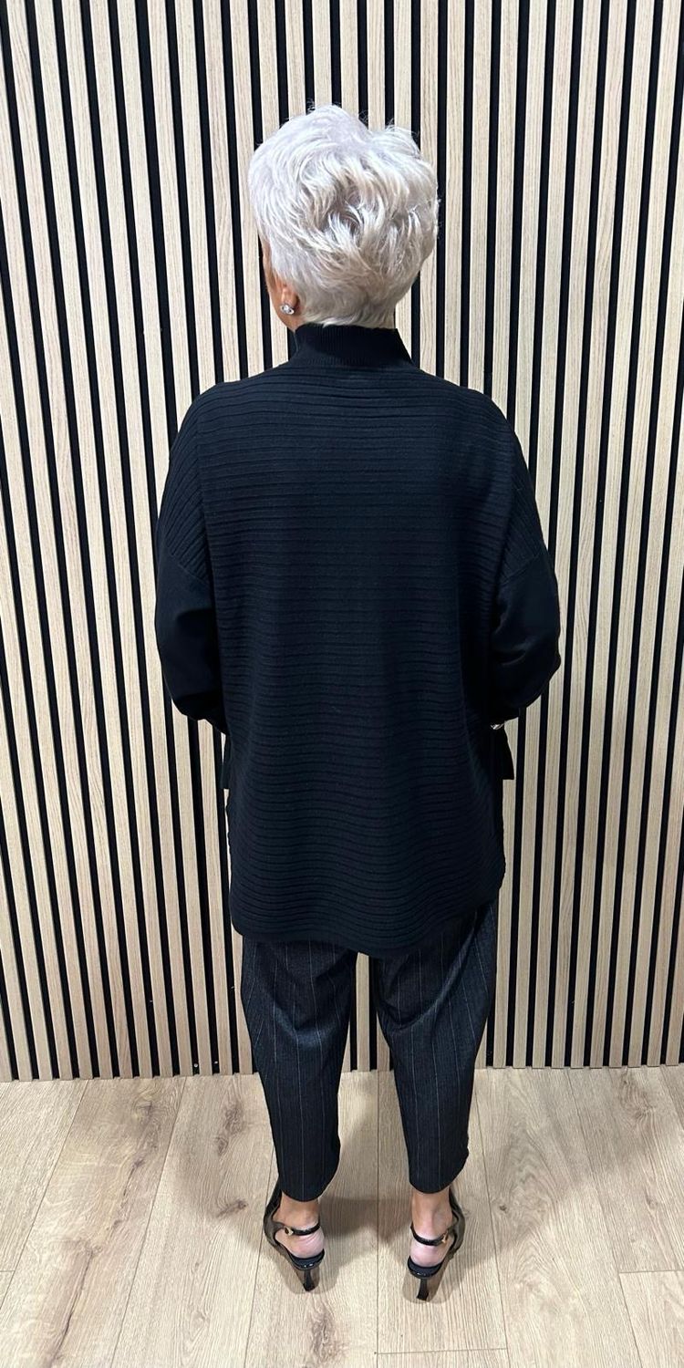 Oversized Ribbed Detail Jumper - Black