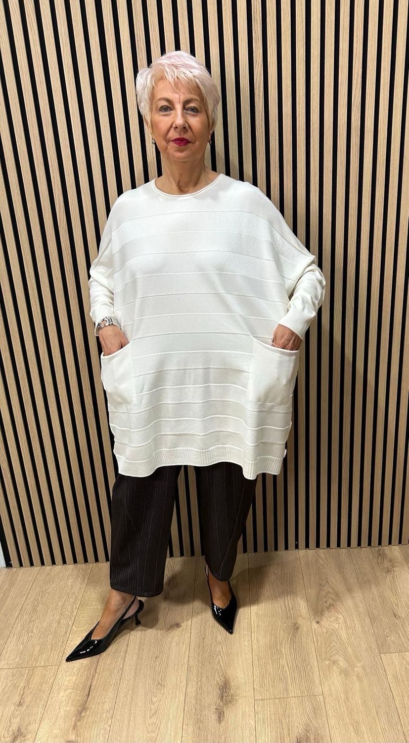 Oversized Pocket Detail Jumper - Cream