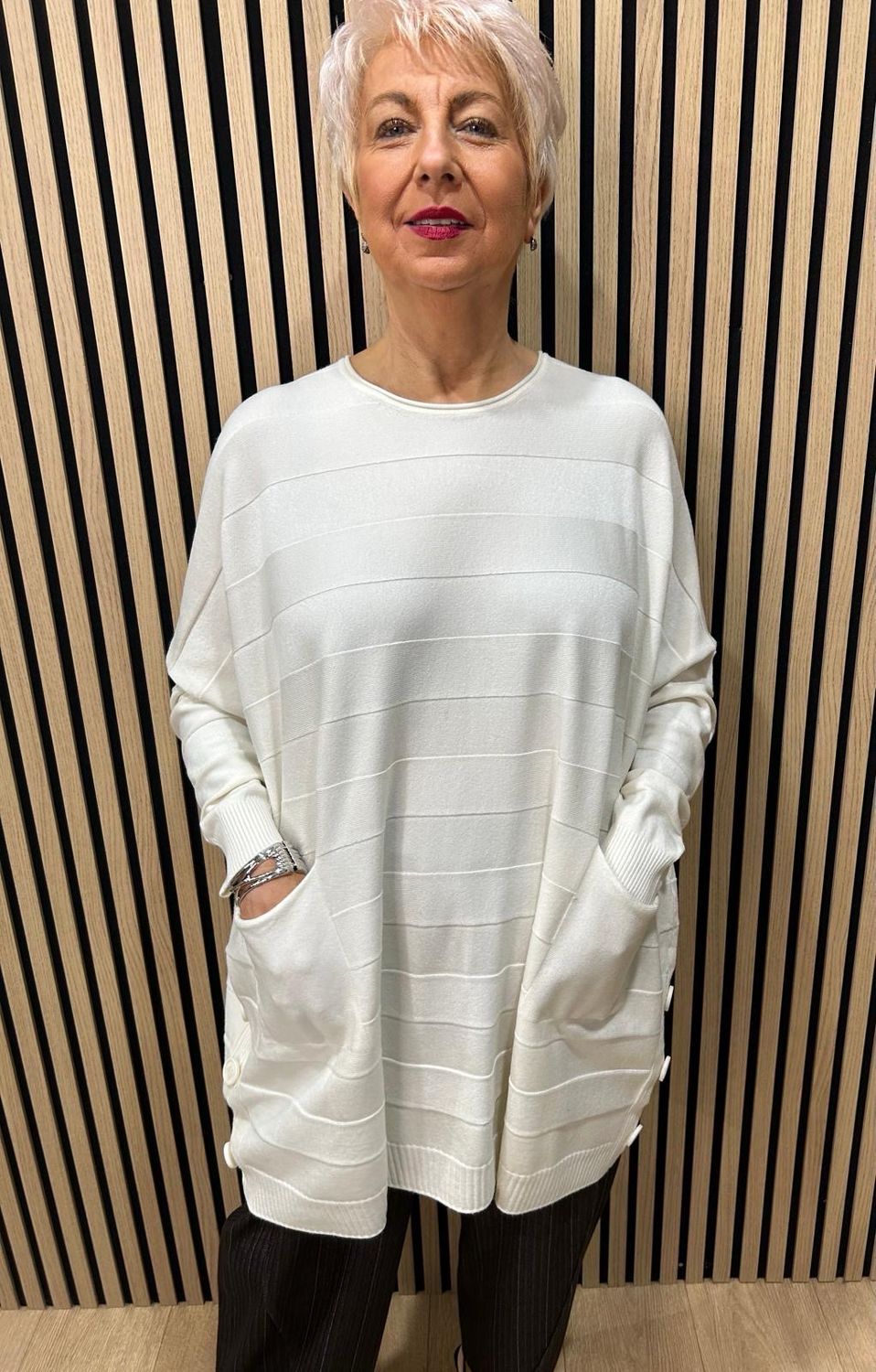 Oversized Pocket Detail Jumper - Cream