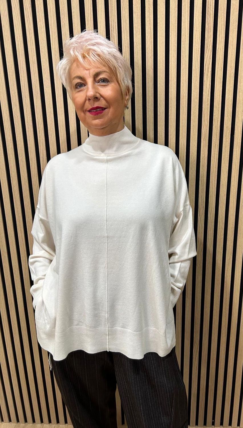 Oversized Ribbed Detail Jumper - Cream