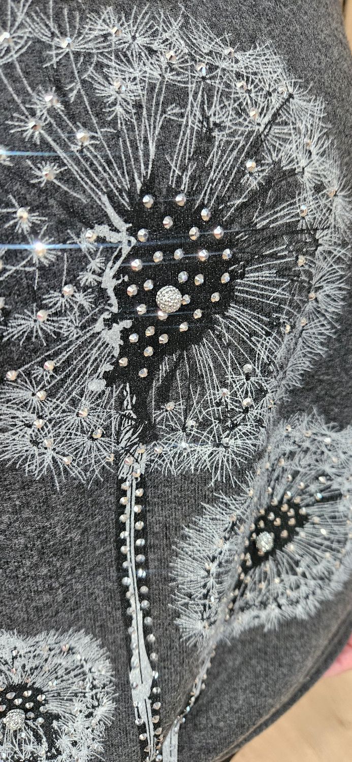 Diamanté Dandelion Soft-Knit Top – Grey