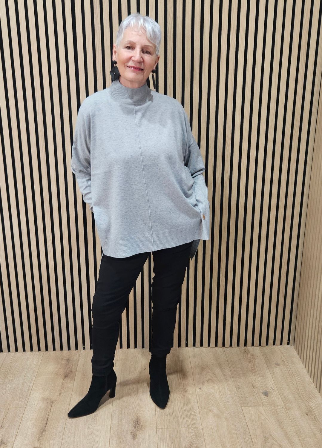 Oversized Ribbed Detail Jumper – Grey