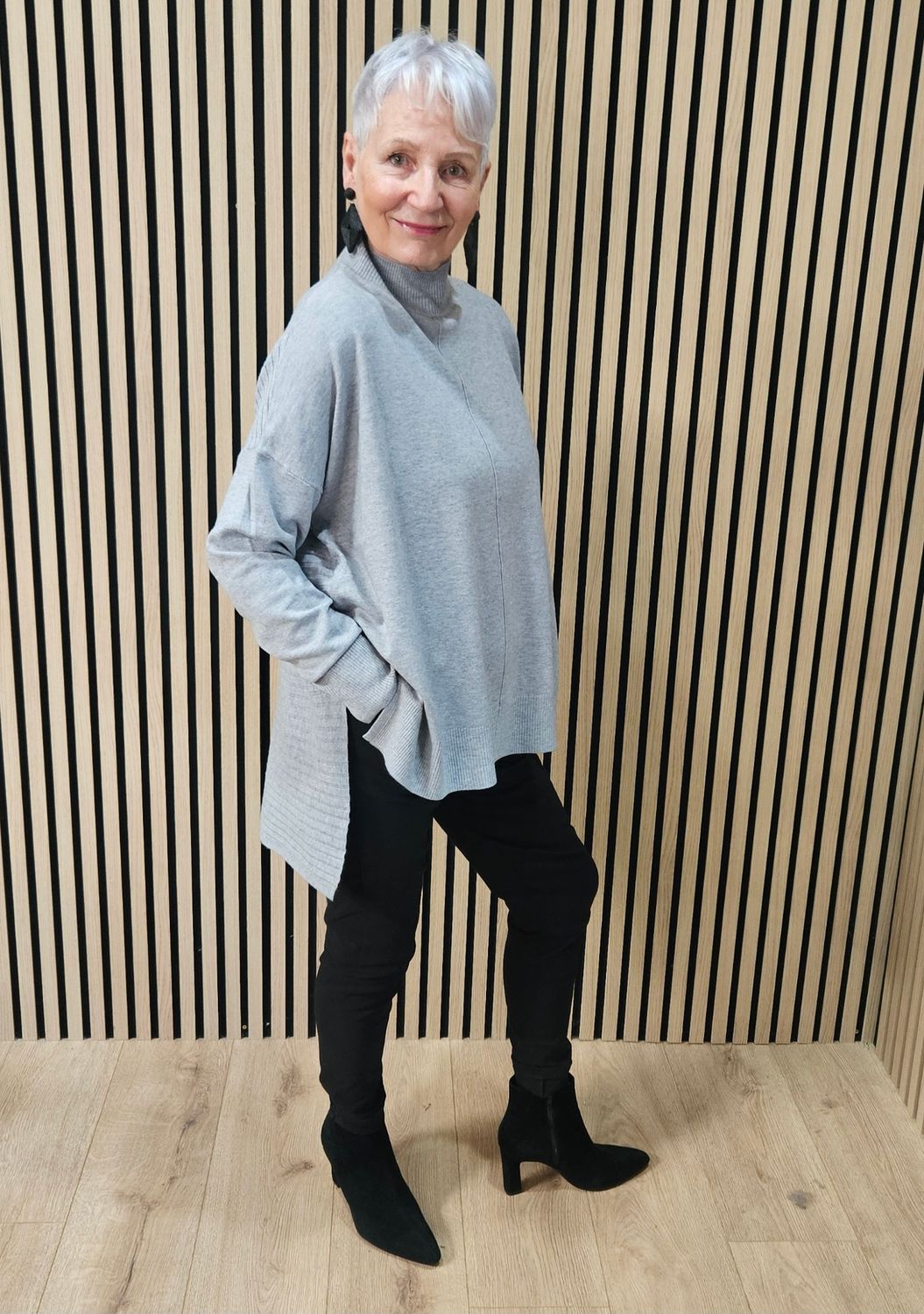 Oversized Ribbed Detail Jumper – Grey