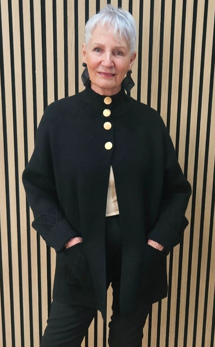Gold-Button Poncho Cardigan