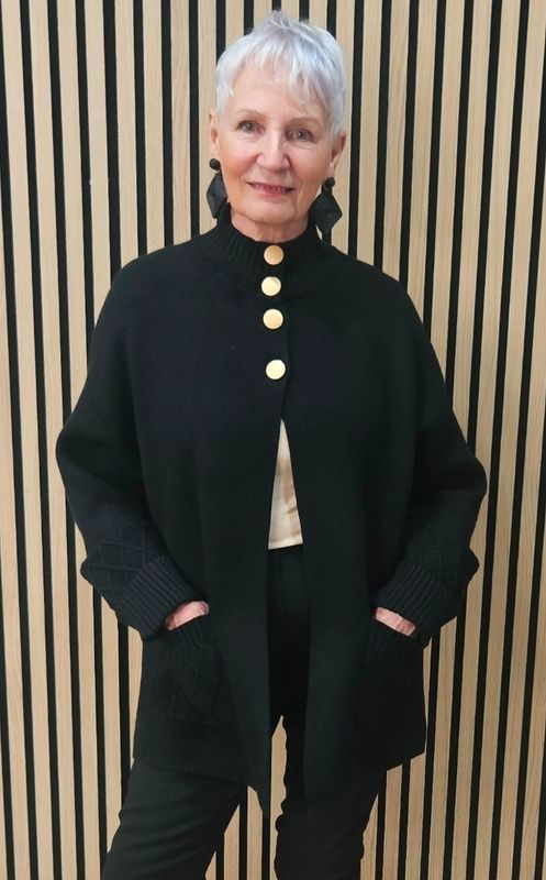 Gold-Button Poncho Cardigan