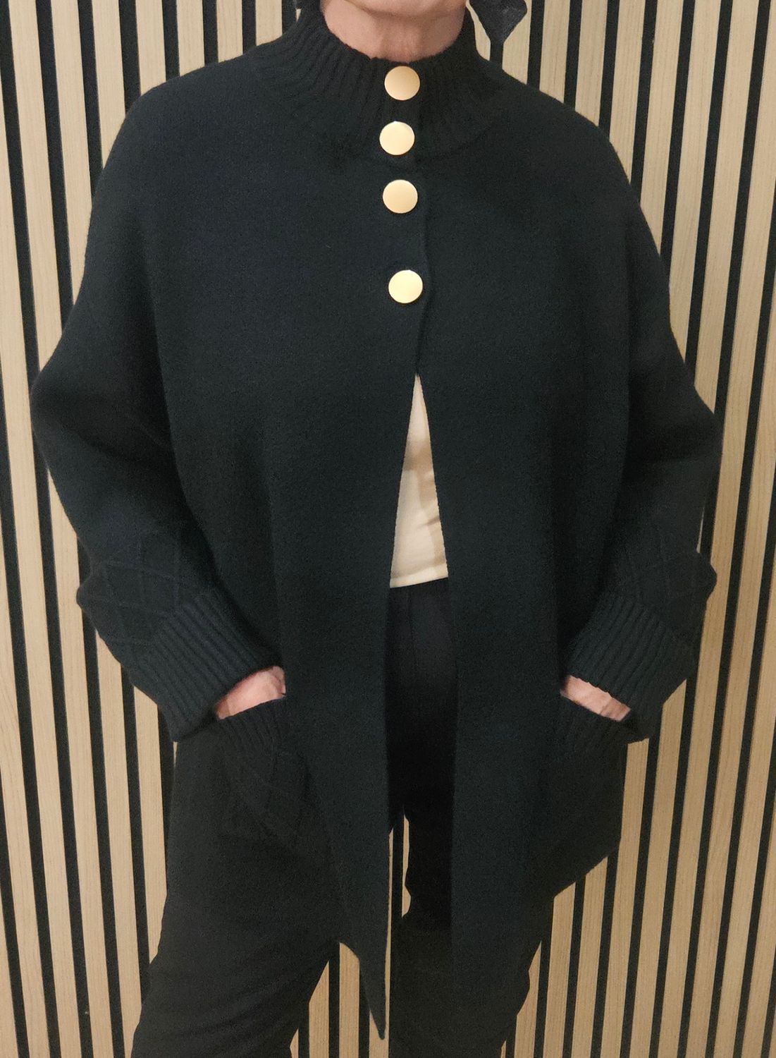 Gold-Button Poncho Cardigan