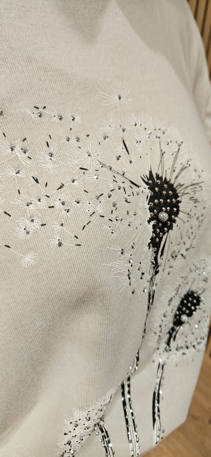 Diamanté Dandelion Soft-Knit Top – Stone