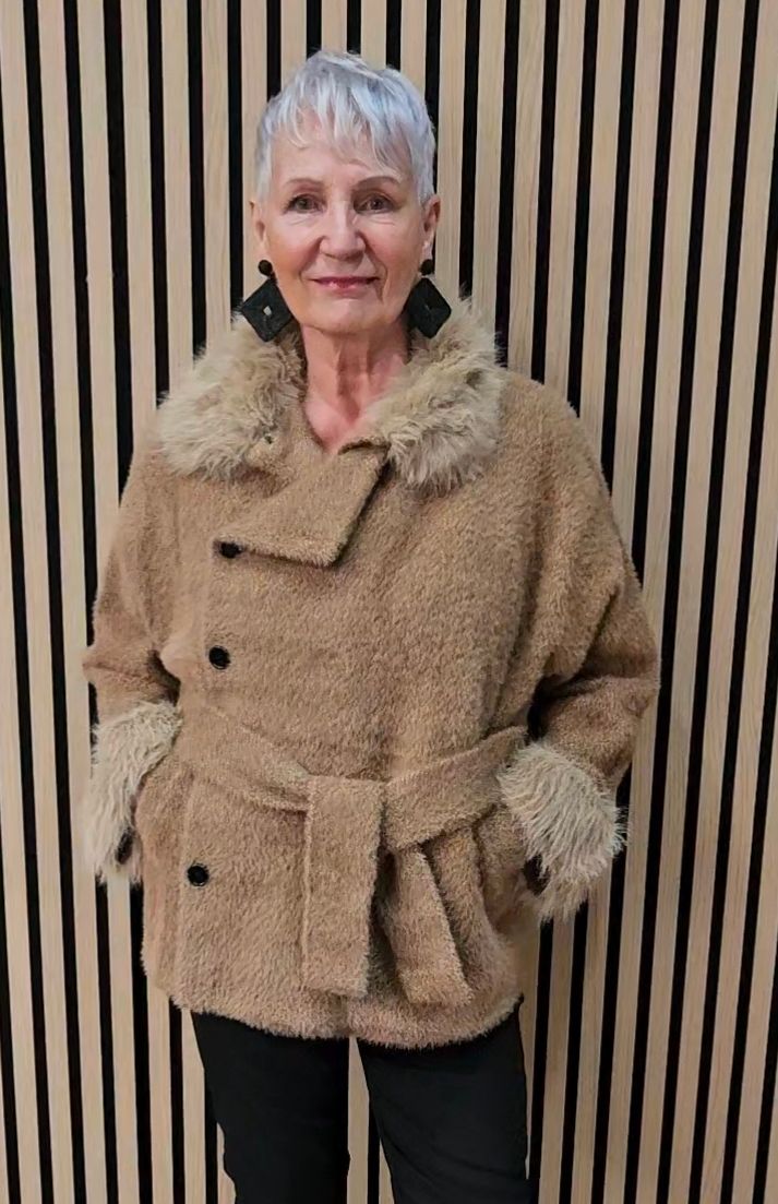 Faux-Fur Trim Belted Jacket