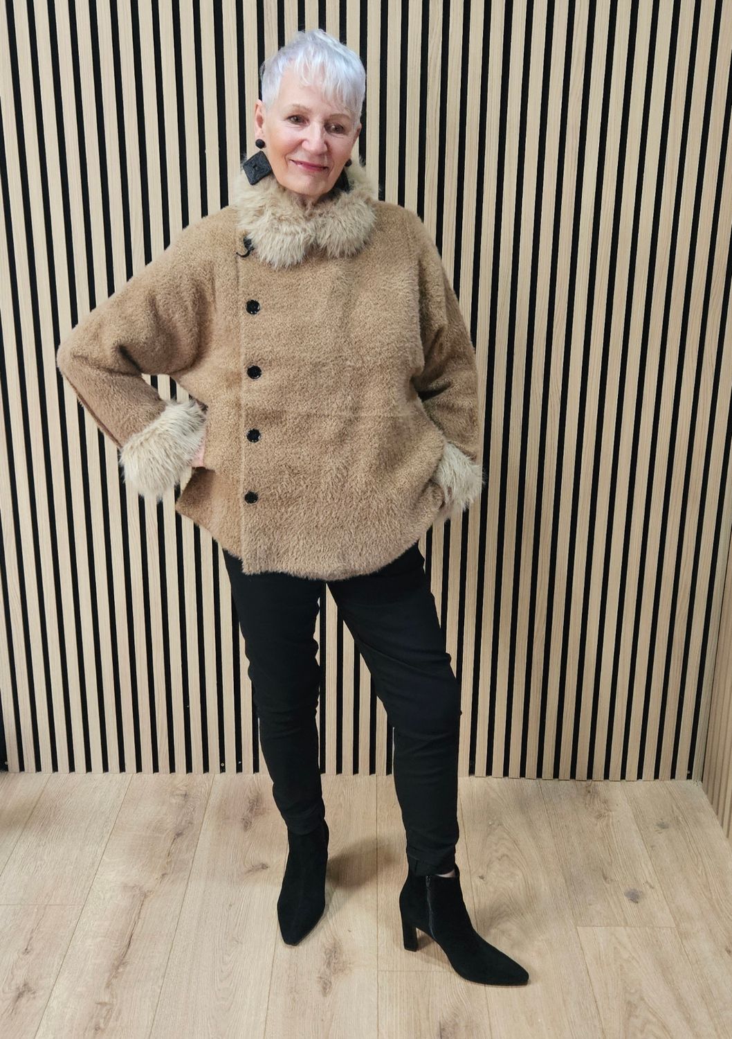 Faux-Fur Trim Belted Jacket