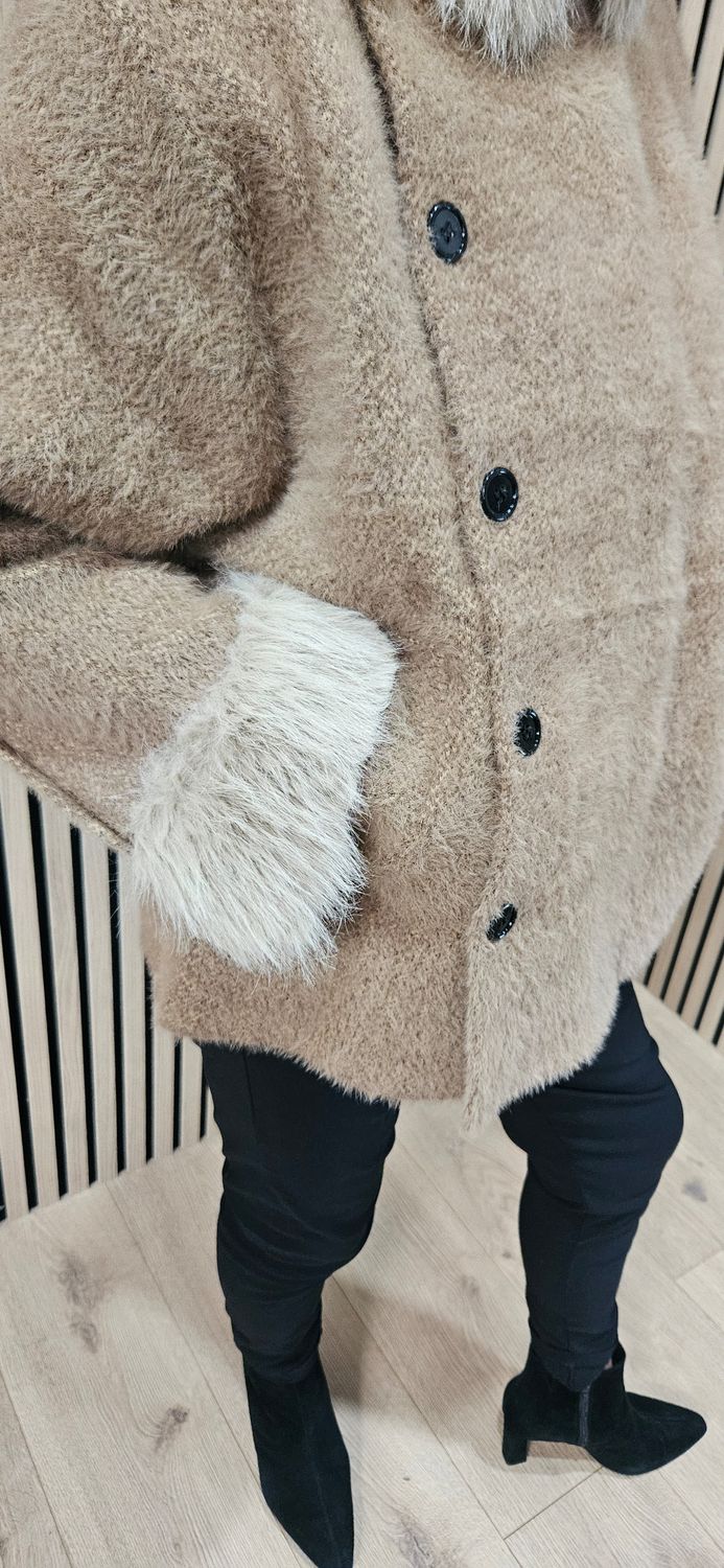 Faux-Fur Trim Belted Jacket