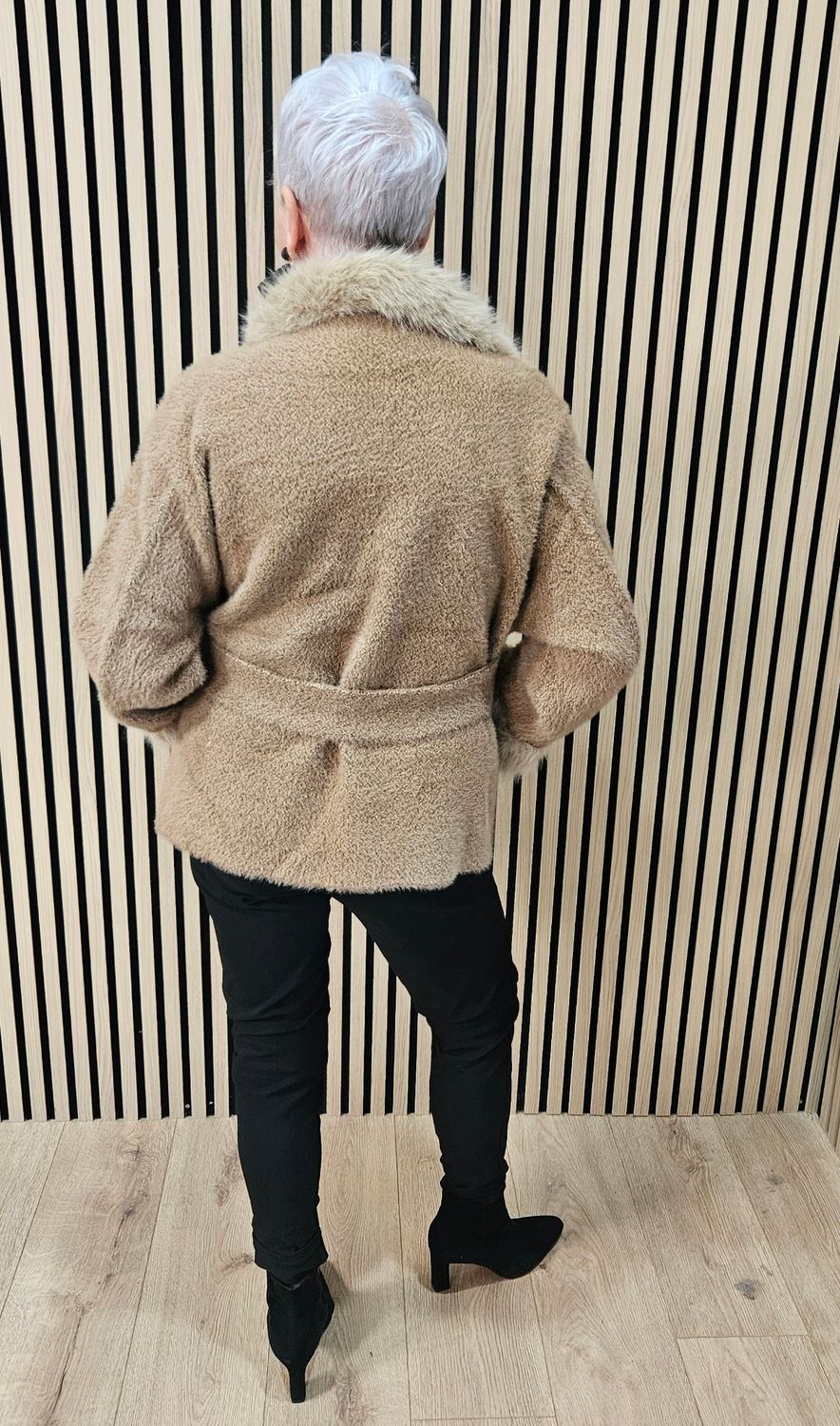 Faux-Fur Trim Belted Jacket