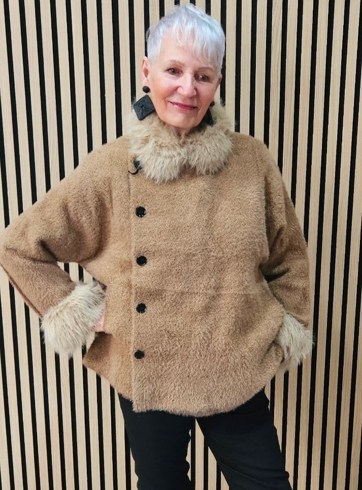 Faux-Fur Trim Belted Jacket