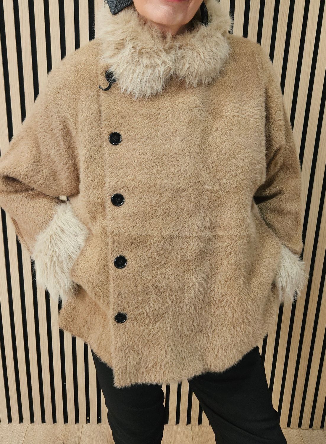 Faux-Fur Trim Belted Jacket