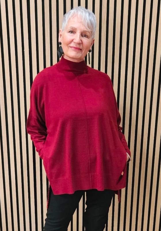 Oversized Ribbed Detail Jumper – Burgundy