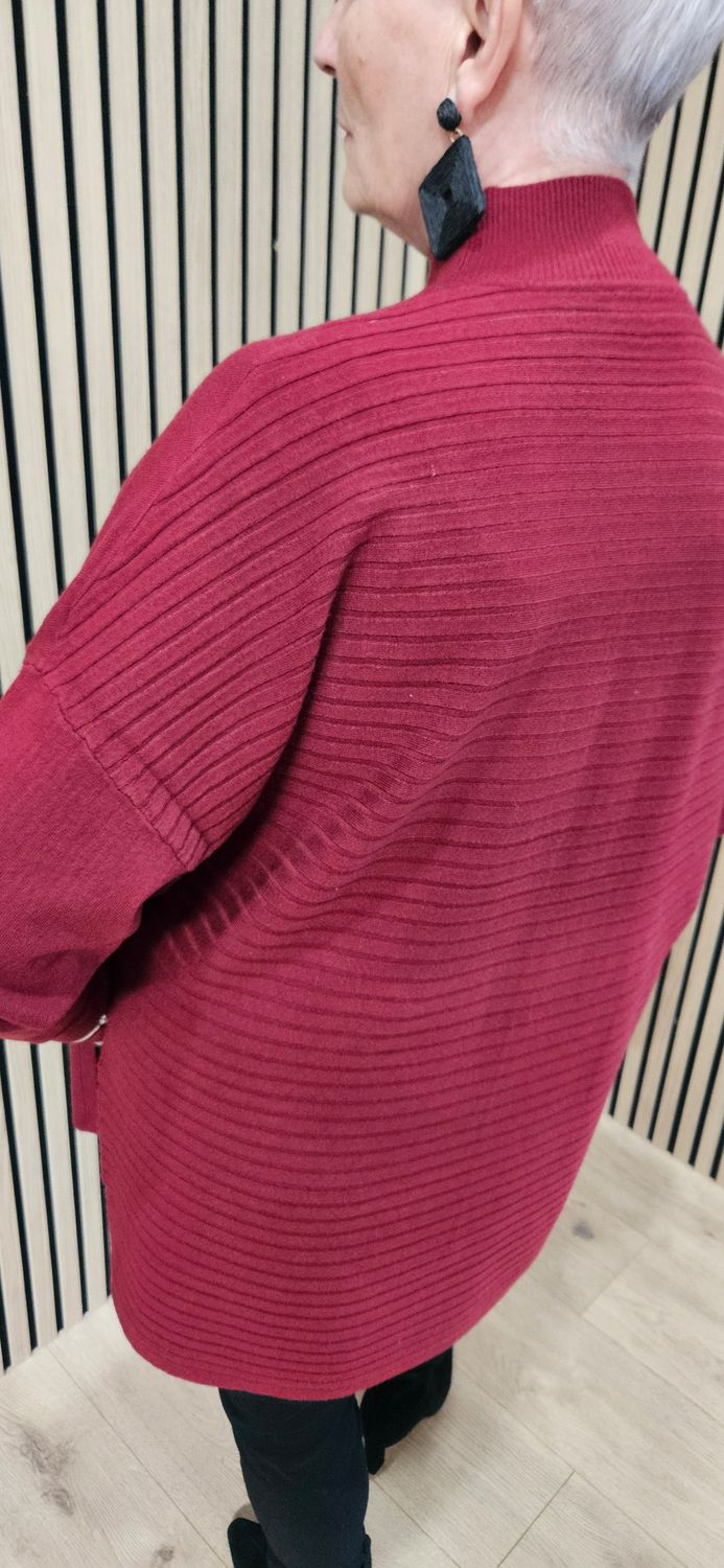Oversized Ribbed Detail Jumper – Burgundy