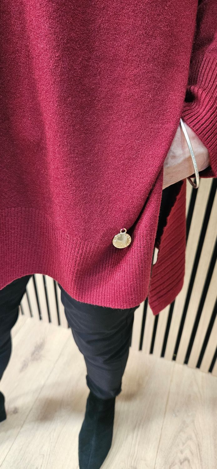 Oversized Ribbed Detail Jumper – Burgundy