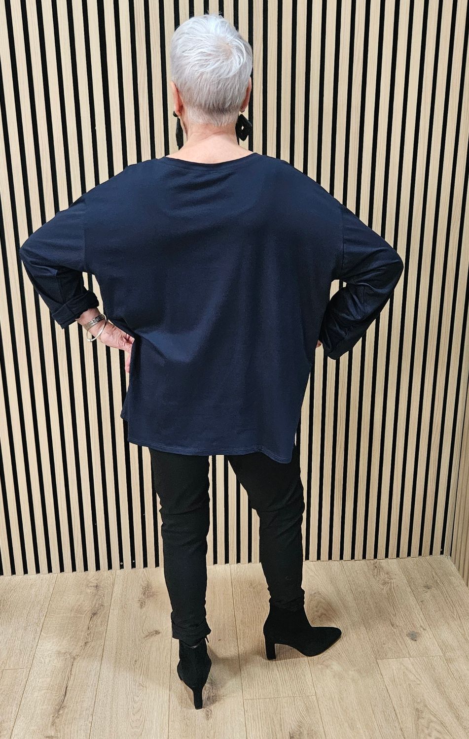 Navy Button-Detail Cotton Top
