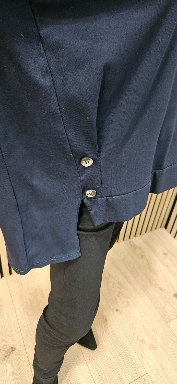 Navy Button-Detail Cotton Top