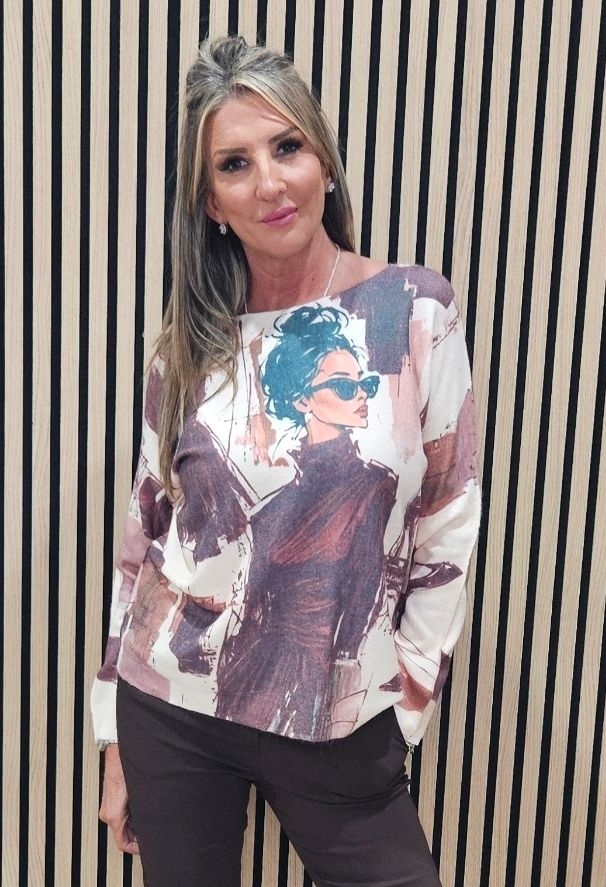 Abstract Face Jumper – Brown Diva