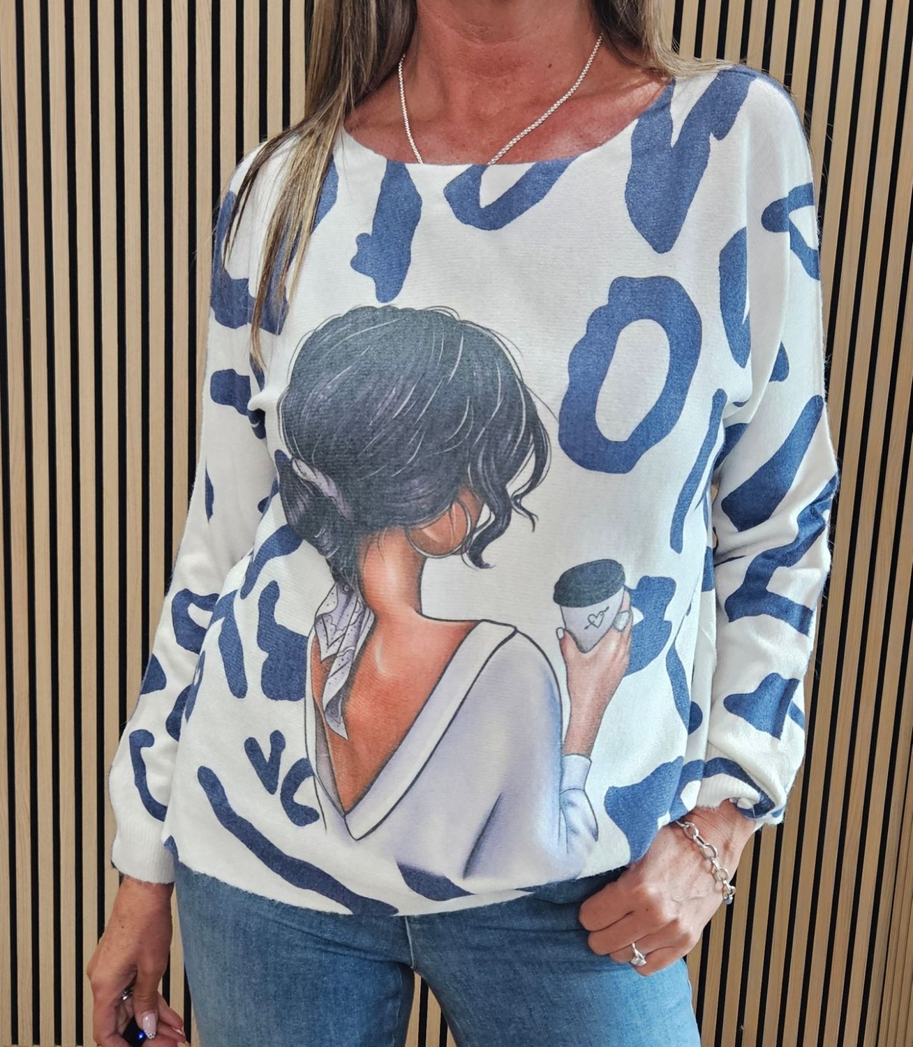 Abstract Face Jumper - Coffee cup Blue