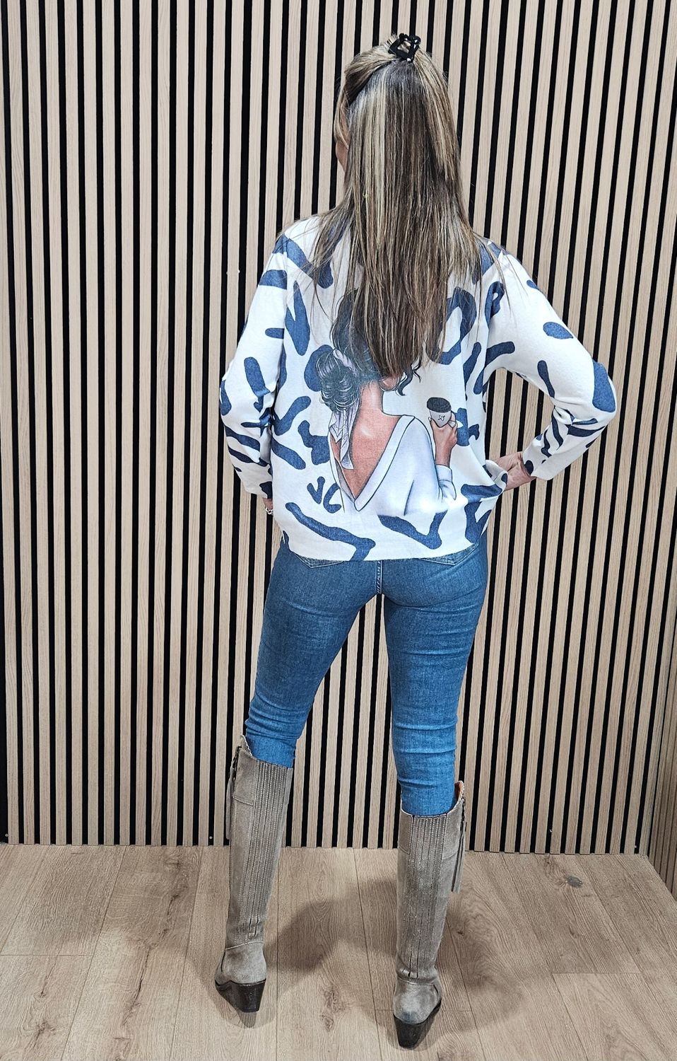 Abstract Face Jumper - Coffee cup Blue