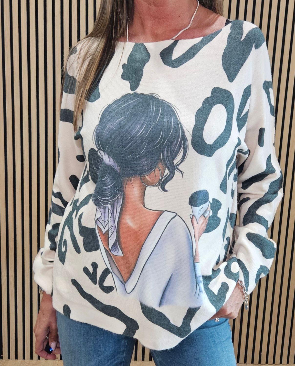 Abstract Face Jumper – Coffee Cup Teal