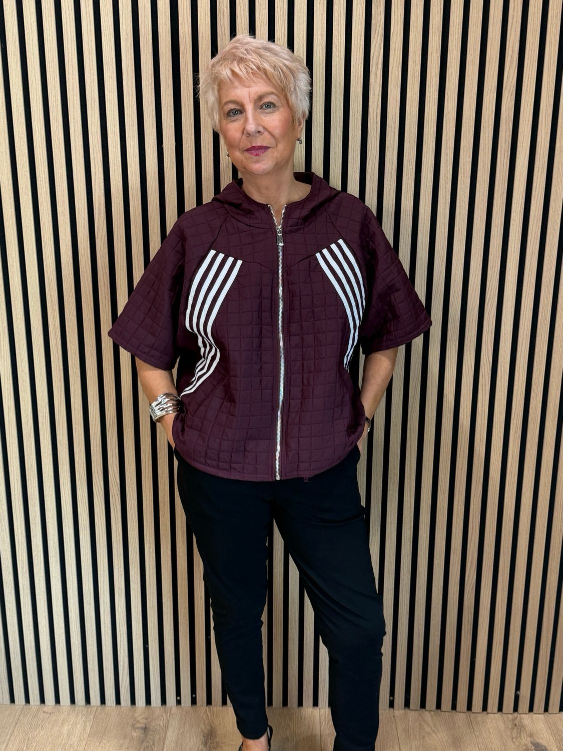 Quilted Hooded Zip Jacket - Burgundy