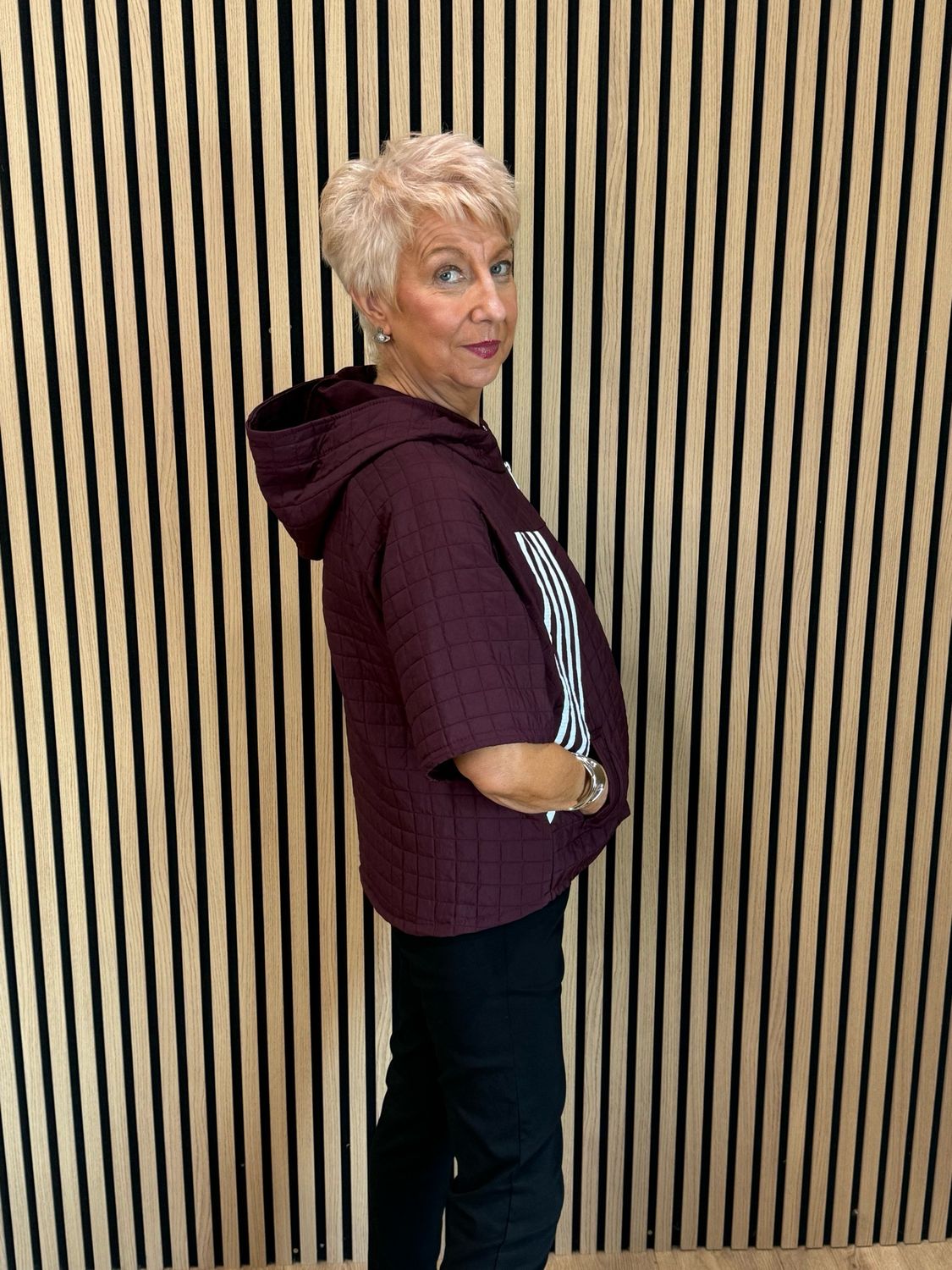 Quilted Hooded Zip Jacket - Burgundy