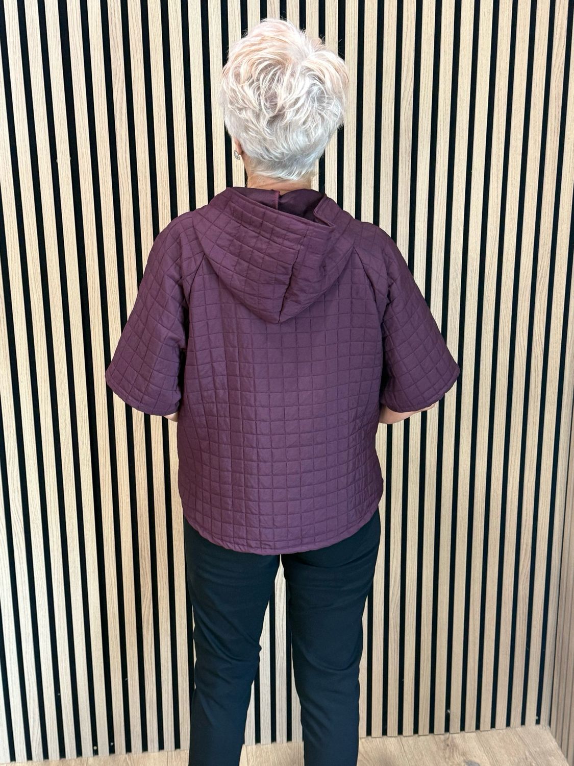 Quilted Hooded Zip Jacket - Burgundy